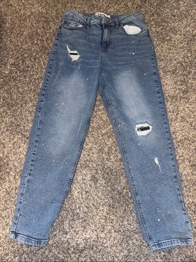 Indigo Rein Distressed Boyfriend Jeans in Blue Wash